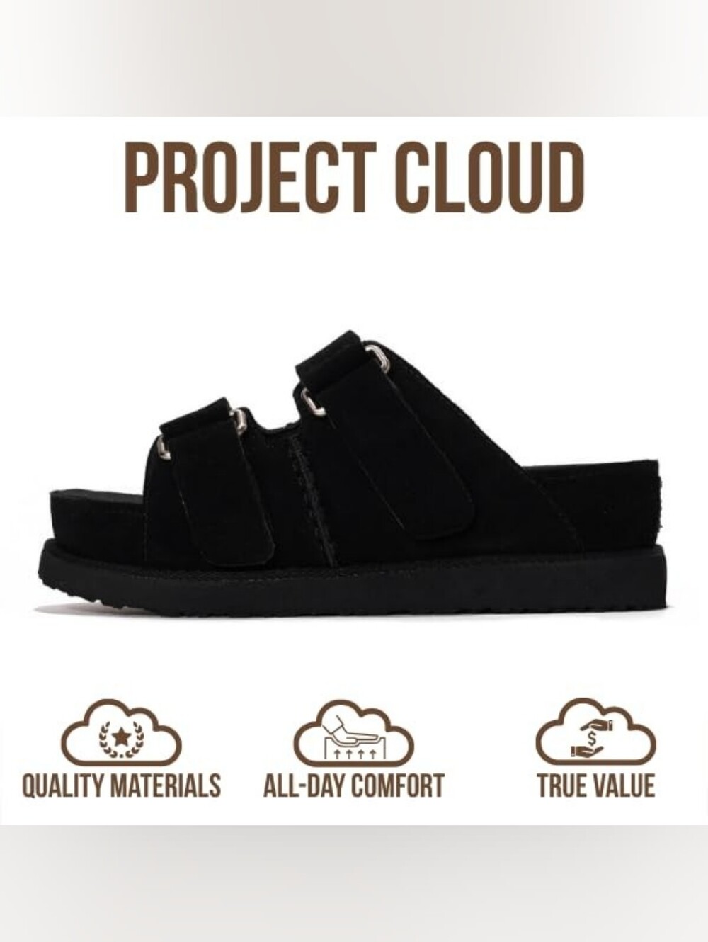 Project Cloud Leather Black Slide Sandals Silverstar Womens Platform Sz 10 - Picture 2 of 8